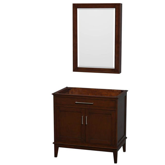 Wyndham Collection - Hatton 36 Inch Single Bathroom Vanity in Dark Chestnut, No Countertop, No Sink, and Medicine Cabinet - Dark Chestnut