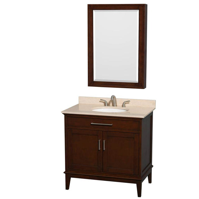 Wyndham Collection - Hatton 36 Inch Single Bathroom Vanity in Dark Chestnut, Ivory Marble Countertop, Undermount Oval Sink, and Medicine Cabinet - Dark Chestnut