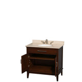 Hatton 36 Inch Single Bathroom Vanity in Dark Chestnut, Ivory Marble Countertop, Undermount Oval Sink, and No Mirror