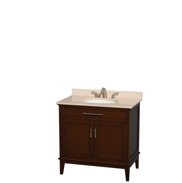 Wyndham Collection - Hatton 36 Inch Single Bathroom Vanity in Dark Chestnut, Ivory Marble Countertop, Undermount Oval Sink, and No Mirror - Dark Chestnut