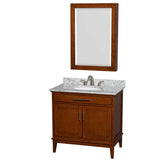 Wyndham Collection - Hatton 36 Inch Single Bathroom Vanity in Light Chestnut, White Carrara Marble Countertop, Undermount Oval Sink, and Medicine Cabinet - Light Chestnut
