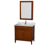 Wyndham Collection - Hatton 36 Inch Single Bathroom Vanity in Light Chestnut, White Carrara Marble Countertop, Undermount Square Sink, and Medicine Cabinet - Light Chestnut