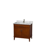 Wyndham Collection - Hatton 36 Inch Single Bathroom Vanity in Light Chestnut, White Carrara Marble Countertop, Undermount Square Sink, and No Mirror - Light Chestnut