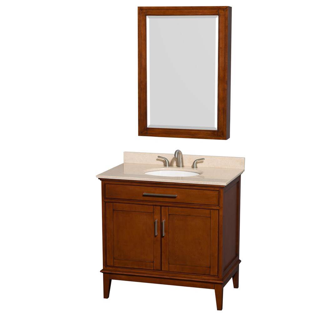 Wyndham Collection - Hatton 36 Inch Single Bathroom Vanity in Light Chestnut, Ivory Marble Countertop, Undermount Oval Sink, and Medicine Cabinet - Light Chestnut