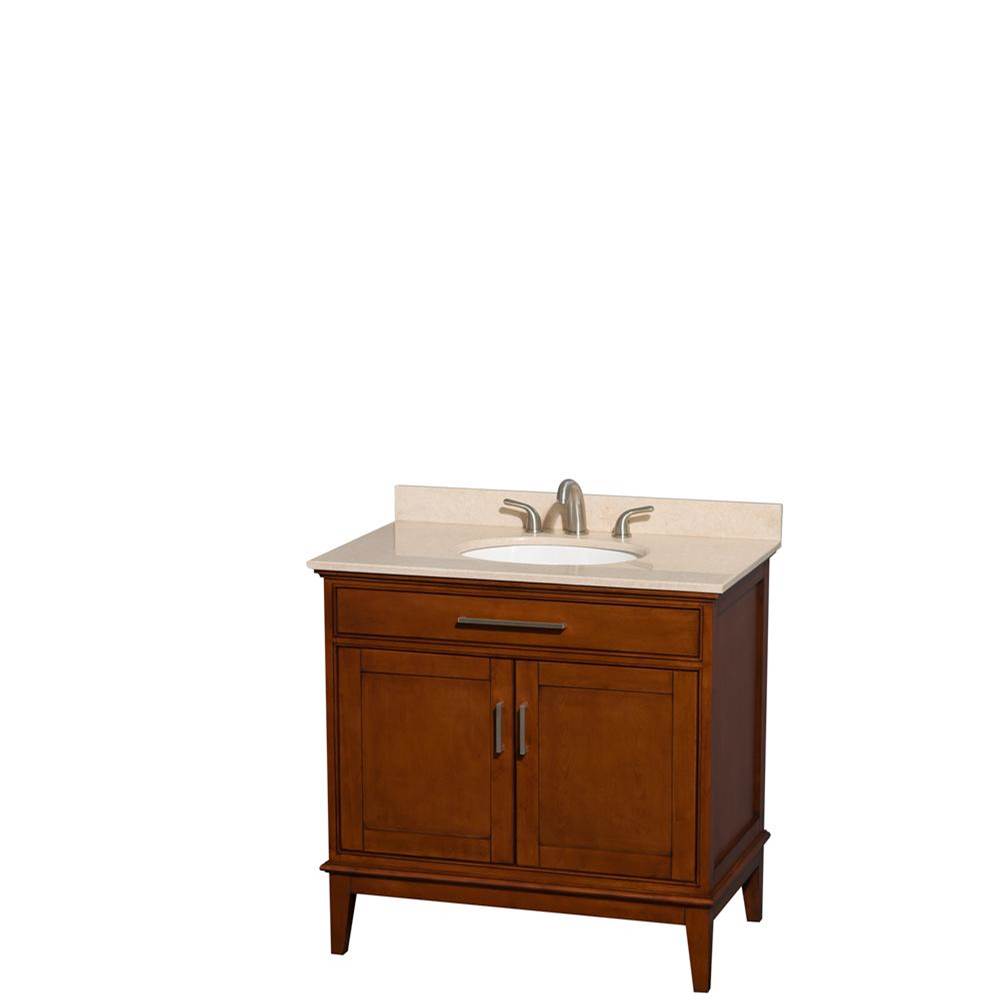 Wyndham Collection - Hatton 36 Inch Single Bathroom Vanity in Light Chestnut, Ivory Marble Countertop, Undermount Oval Sink, and No Mirror - Light Chestnut