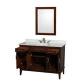 Hatton 48 Inch Single Bathroom Vanity in Dark Chestnut, White Carrara Marble Countertop, Undermount Oval Sink, and 24 Inch Mirror