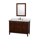 Wyndham Collection - Hatton 48 Inch Single Bathroom Vanity in Dark Chestnut, White Carrara Marble Countertop, Undermount Oval Sink, and 24 Inch Mirror - Dark Chestnut
