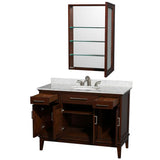 Hatton 48 Inch Single Bathroom Vanity in Dark Chestnut, White Carrara Marble Countertop, Undermount Oval Sink, and Medicine Cabinet