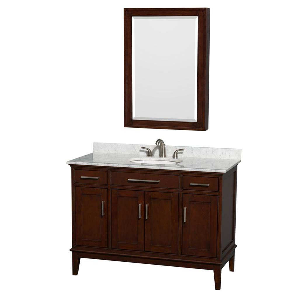 Wyndham Collection - Hatton 48 Inch Single Bathroom Vanity in Dark Chestnut, White Carrara Marble Countertop, Undermount Oval Sink, and Medicine Cabinet - Dark Chestnut