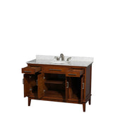 Hatton 48 Inch Single Bathroom Vanity in Dark Chestnut, White Carrara Marble Countertop, Undermount Oval Sink, and No Mirror
