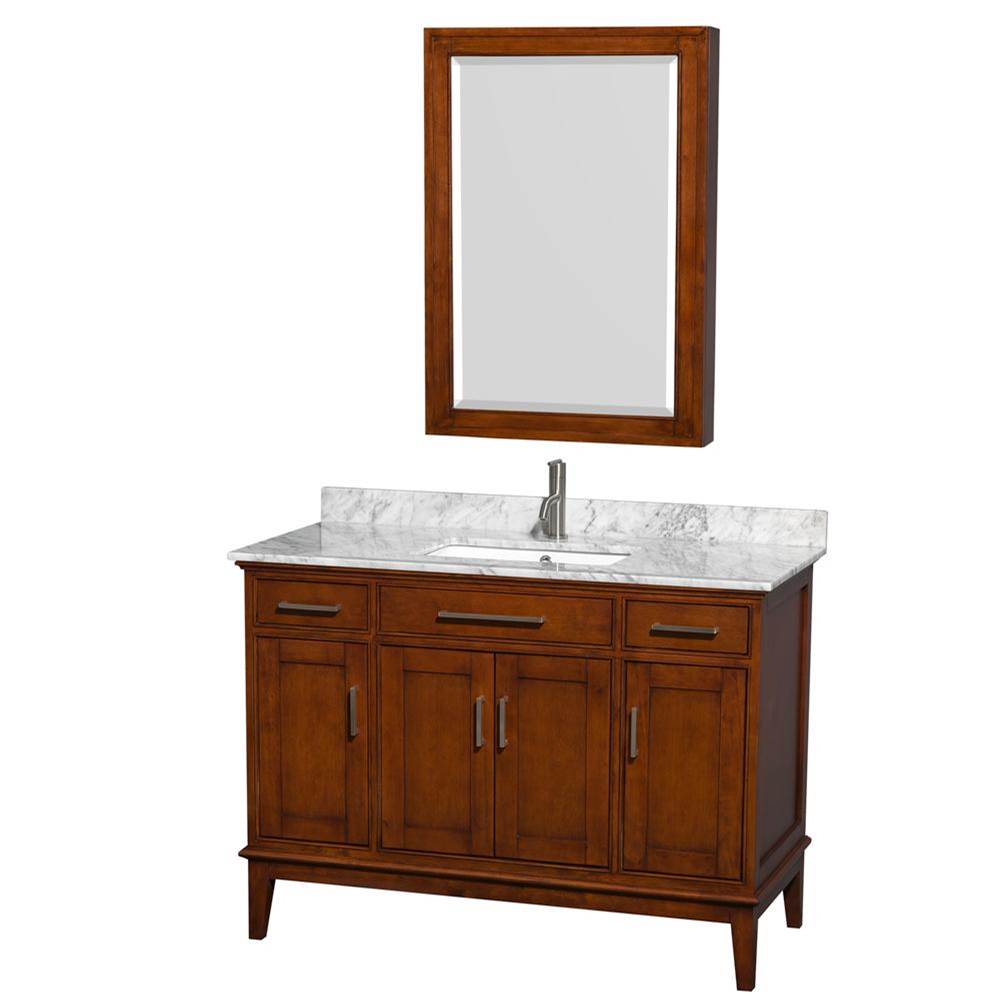Wyndham Collection - Hatton 48 Inch Single Bathroom Vanity in Light Chestnut, White Carrara Marble Countertop, Undermount Square Sink, and Medicine Cabinet - Light Chestnut