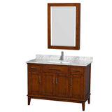 Wyndham Collection - Hatton 48 Inch Single Bathroom Vanity in Light Chestnut, White Carrara Marble Countertop, Undermount Square Sink, and Medicine Cabinet - Light Chestnut