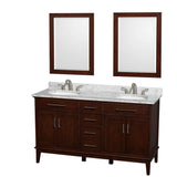 Wyndham Collection - Hatton 60 Inch Double Bathroom Vanity in Dark Chestnut, White Carrara Marble Countertop, Undermount Oval Sinks, and 24 Inch Mirrors - Dark Chestnut