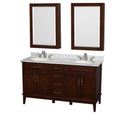 Wyndham Collection - Hatton 60 Inch Double Bathroom Vanity in Dark Chestnut, White Carrara Marble Countertop, Undermount Round Sinks, 24 Inch Medicine Cabinets - Dark Chestnut