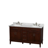 Wyndham Collection - Hatton 60 Inch Double Bathroom Vanity in Dark Chestnut, White Carrara Marble Countertop, Undermount Oval Sinks, and No Mirror - Dark Chestnut
