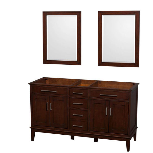 Wyndham Collection - Hatton 60 Inch Double Bathroom Vanity in Dark Chestnut, No Countertop, No Sinks, and 24 Inch Mirrors - Dark Chestnut