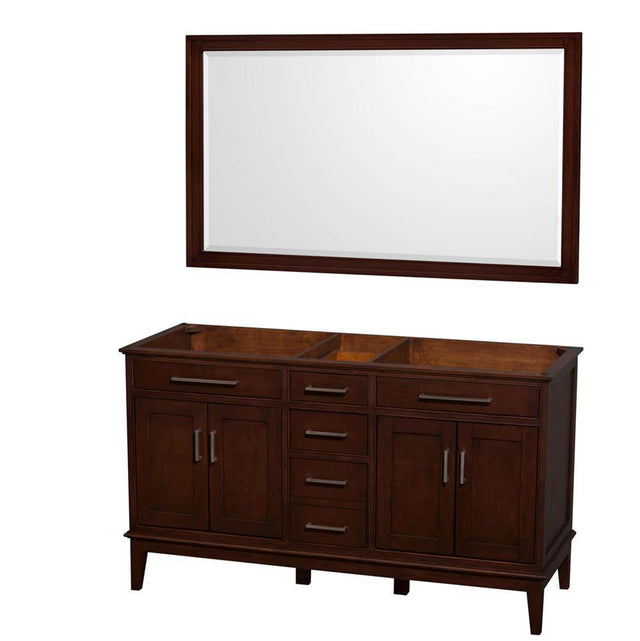 Wyndham Collection - Hatton 60 Inch Double Bathroom Vanity in Dark Chestnut, No Countertop, No Sinks, and 56 Inch Mirror - Dark Chestnut