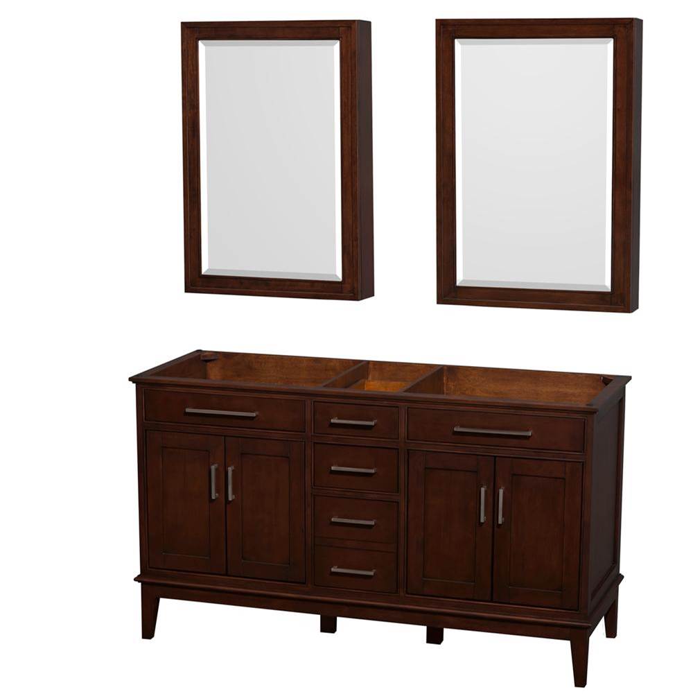 Wyndham Collection - Hatton 60 Inch Double Bathroom Vanity in Dark Chestnut, No Countertop, No Sinks, 24 Inch Medicine Cabinets - Dark Chestnut