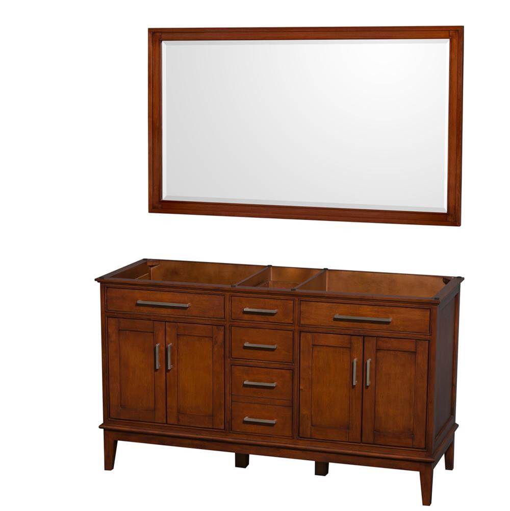 Wyndham Collection - Hatton 60 Inch Double Bathroom Vanity in Light Chestnut, No Countertop, No Sinks, and 56 Inch Mirror - Light Chestnut