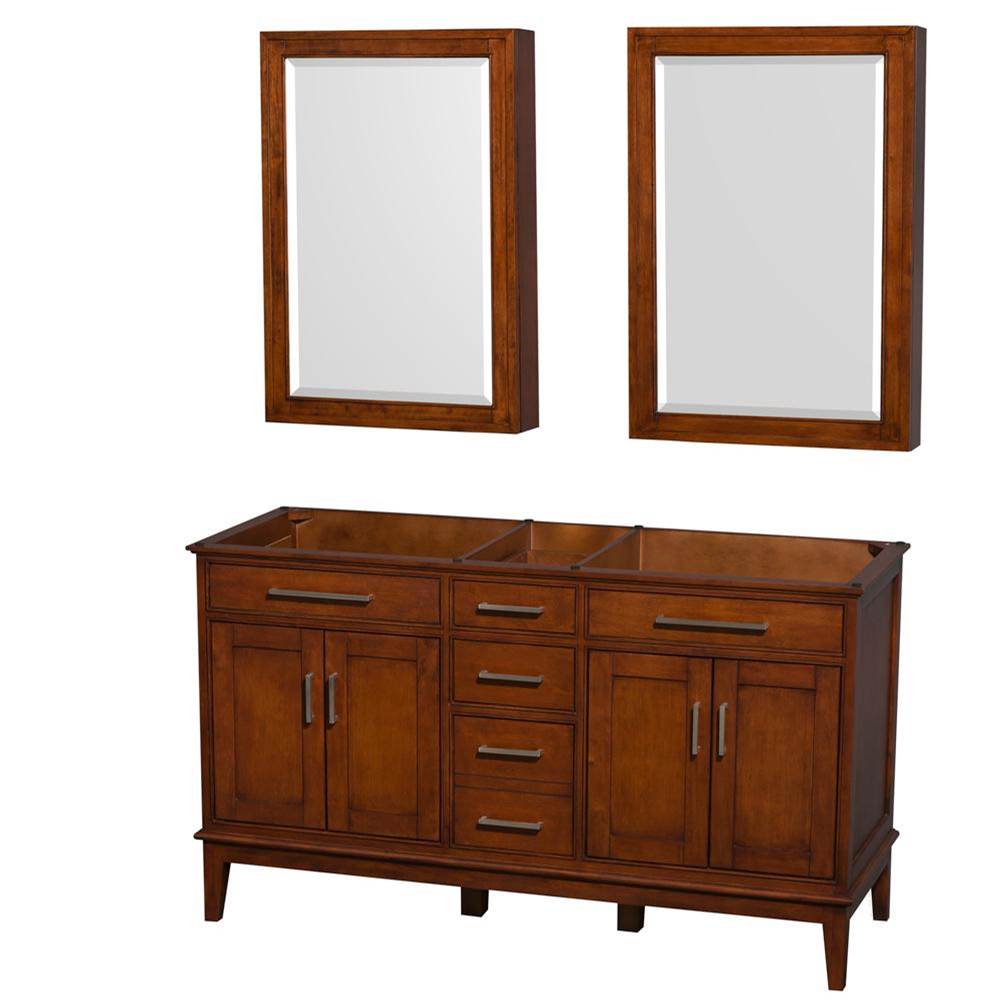 Wyndham Collection - Hatton 60 Inch Double Bathroom Vanity in Light Chestnut, No Countertop, No Sinks, 24 Inch Medicine Cabinets - Light Chestnut