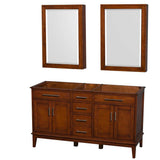 Wyndham Collection - Hatton 60 Inch Double Bathroom Vanity in Light Chestnut, No Countertop, No Sinks, 24 Inch Medicine Cabinets - Light Chestnut