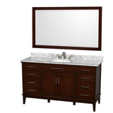 Wyndham Collection - Hatton 60 Inch Single Bathroom Vanity in Dark Chestnut, White Carrara Marble Countertop, Undermount Oval Sink, and 56 Inch Mirror - Dark Chestnut