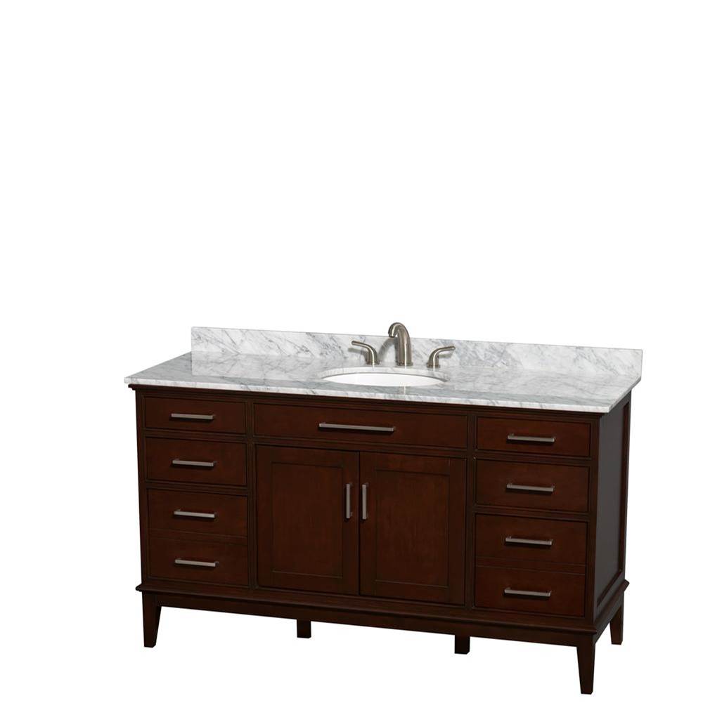 Wyndham Collection - Hatton 60 Inch Single Bathroom Vanity in Dark Chestnut, White Carrara Marble Countertop, Undermount Oval Sink, and No Mirror - Dark Chestnut