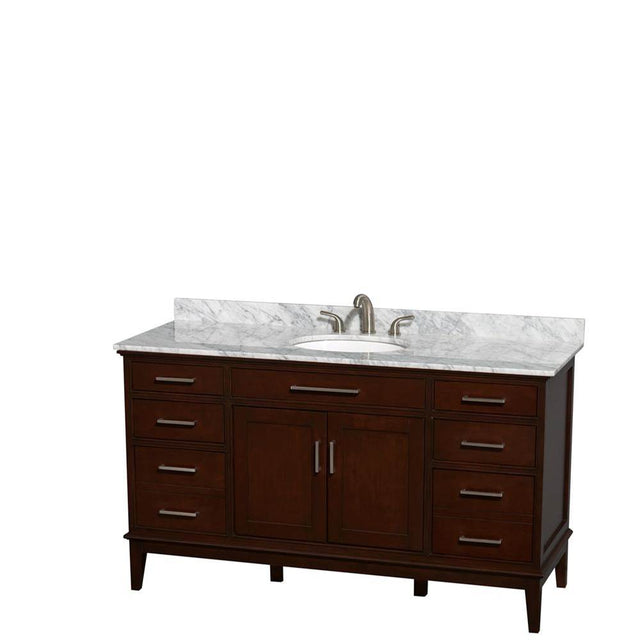 Wyndham Collection - Hatton 60 Inch Single Bathroom Vanity in Dark Chestnut, White Carrara Marble Countertop, Undermount Oval Sink, and No Mirror - Dark Chestnut
