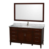 Wyndham Collection - Hatton 60 Inch Single Bathroom Vanity in Dark Chestnut, White Carrara Marble Countertop, Undermount Square Sink, and 56 Inch Mirror - Dark Chestnut