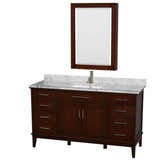 Wyndham Collection - Hatton 60 Inch Single Bathroom Vanity in Dark Chestnut, White Carrara Marble Countertop, Undermount Square Sink, and Medicine Cabinet - Dark Chestnut