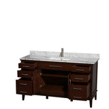 Hatton 60 Inch Single Bathroom Vanity in Dark Chestnut, White Carrara Marble Countertop, Undermount Square Sink, and No Mirror