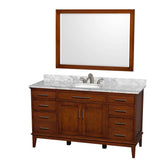 Wyndham Collection - Hatton 60 Inch Single Bathroom Vanity in Light Chestnut, White Carrara Marble Countertop, Undermount Oval Sink, and 44 Inch Mirror - Light Chestnut