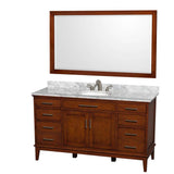 Wyndham Collection - Hatton 60 Inch Single Bathroom Vanity in Light Chestnut, White Carrara Marble Countertop, Undermount Oval Sink, and 56 Inch Mirror - Light Chestnut