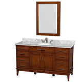Wyndham Collection - Hatton 60 Inch Single Bathroom Vanity in Light Chestnut, White Carrara Marble Countertop, Undermount Oval Sink, and Medicine Cabinet - Light Chestnut
