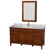 Wyndham Collection - Hatton 60 Inch Single Bathroom Vanity in Light Chestnut, White Carrara Marble Countertop, Undermount Square Sink, and Medicine Cabinet - Light Chestnut