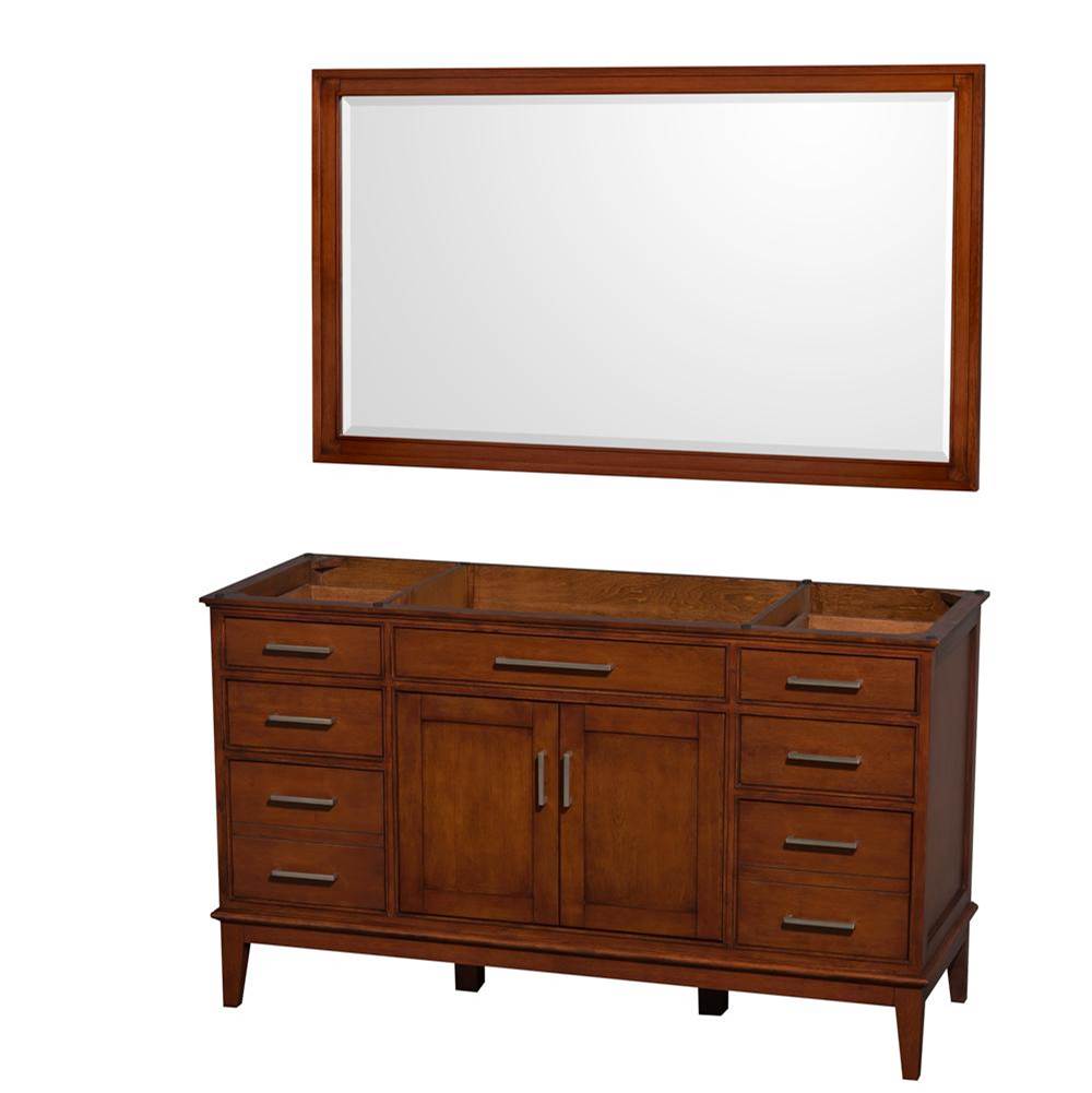 Wyndham Collection - Hatton 60 Inch Single Bathroom Vanity in Light Chestnut, No Countertop, No Sink, and 56 Inch Mirror - Light Chestnut