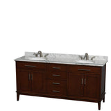 Wyndham Collection - Hatton 72 Inch Double Bathroom Vanity in Dark Chestnut, White Carrara Marble Countertop, Undermount Oval Sinks, and No Mirror - Dark Chestnut