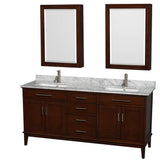 Wyndham Collection - Hatton 72 Inch Double Bathroom Vanity in Dark Chestnut, White Carrara Marble Countertop, Undermount Square Sinks, and Medicine Cabinets - Dark Chestnut