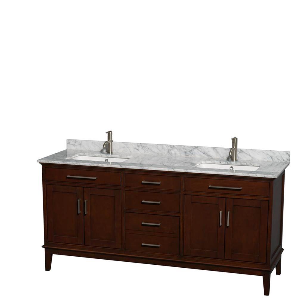 Wyndham Collection - Hatton 72 Inch Double Bathroom Vanity in Dark Chestnut, White Carrara Marble Countertop, Undermount Square Sinks, and No Mirror - Dark Chestnut