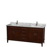 Wyndham Collection - Hatton 72 Inch Double Bathroom Vanity in Dark Chestnut, White Carrara Marble Countertop, Undermount Square Sinks, and No Mirror - Dark Chestnut