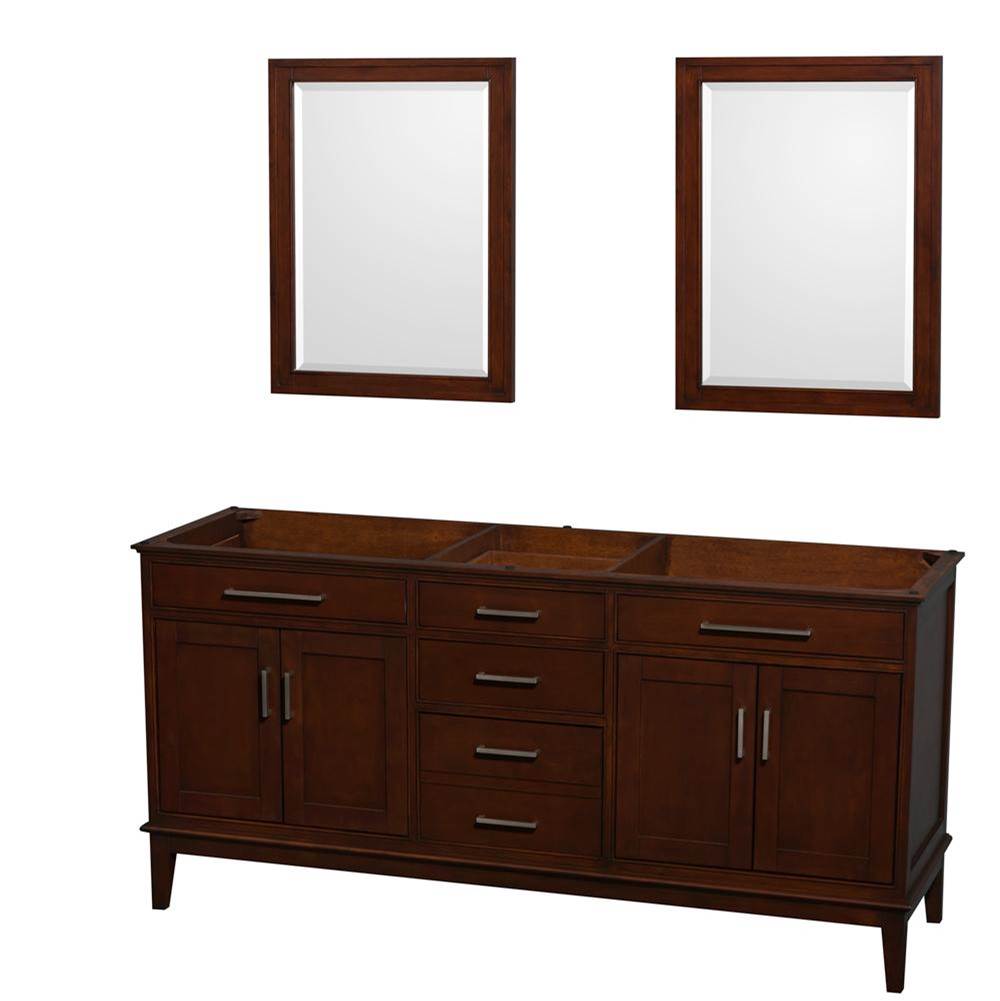Wyndham Collection - Hatton 72 Inch Double Bathroom Vanity in Dark Chestnut, No Countertop, No Sinks, and 24 Inch Mirrors - Dark Chestnut