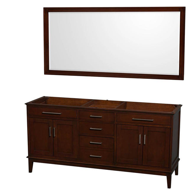 Wyndham Collection - Hatton 72 Inch Double Bathroom Vanity in Dark Chestnut, No Countertop, No Sinks, and 70 Inch Mirror - Dark Chestnut
