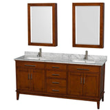 Wyndham Collection - Hatton 72 Inch Double Bathroom Vanity in Light Chestnut, White Carrara Marble Countertop, Undermount Square Sinks, and Medicine Cabinets - Light Chestnut
