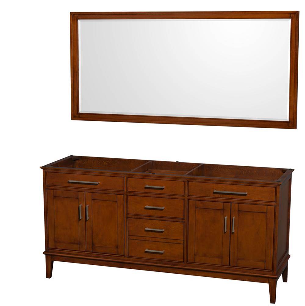 Wyndham Collection - Hatton 72 Inch Double Bathroom Vanity in Light Chestnut, No Countertop, No Sinks, and 70 Inch Mirror - Light Chestnut