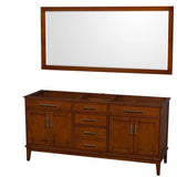 Wyndham Collection - Hatton 72 Inch Double Bathroom Vanity in Light Chestnut, No Countertop, No Sinks, and 70 Inch Mirror - Light Chestnut