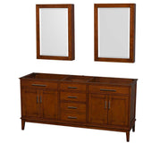 Wyndham Collection - Hatton 72 Inch Double Bathroom Vanity in Light Chestnut, No Countertop, No Sinks, and Medicine Cabinets - Light Chestnut