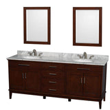 Wyndham Collection - Hatton 80 Inch Double Bathroom Vanity in Dark Chestnut, White Carrara Marble Countertop, Undermount Oval Sinks, and 24 Inch Mirrors - Dark Chestnut