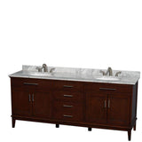 Wyndham Collection - Hatton 80 Inch Double Bathroom Vanity in Dark Chestnut, White Carrara Marble Countertop, Undermount Oval Sinks, and No Mirror - Dark Chestnut