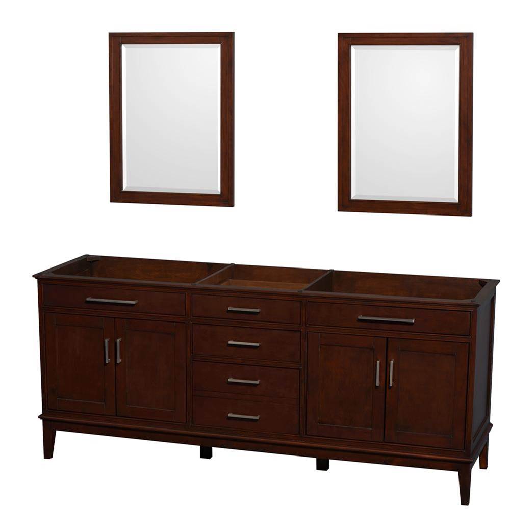 Wyndham Collection - Hatton 80 Inch Double Bathroom Vanity in Dark Chestnut, No Countertop, No Sinks, and 24 Inch Mirrors - Dark Chestnut