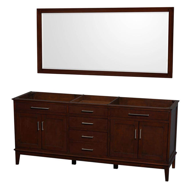 Wyndham Collection - Hatton 80 Inch Double Bathroom Vanity in Dark Chestnut, No Countertop, No Sinks, and 70 Inch Mirror - Dark Chestnut